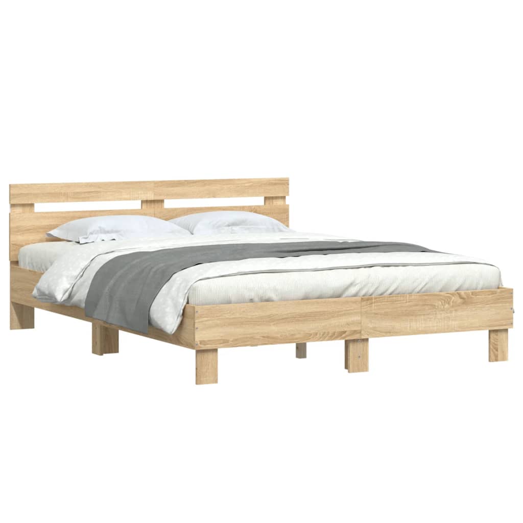 Bed Frame with LED without Mattress Sonoma Oak 140x200 cm - Bargainia.com - 8721012247659 - 3207548