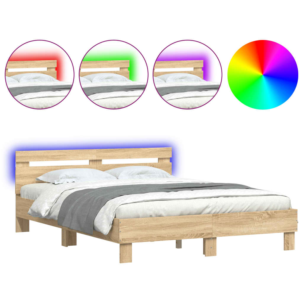 Bed Frame with LED without Mattress Sonoma Oak 140x200 cm - Bargainia.com - 8721012247659 - 3207548