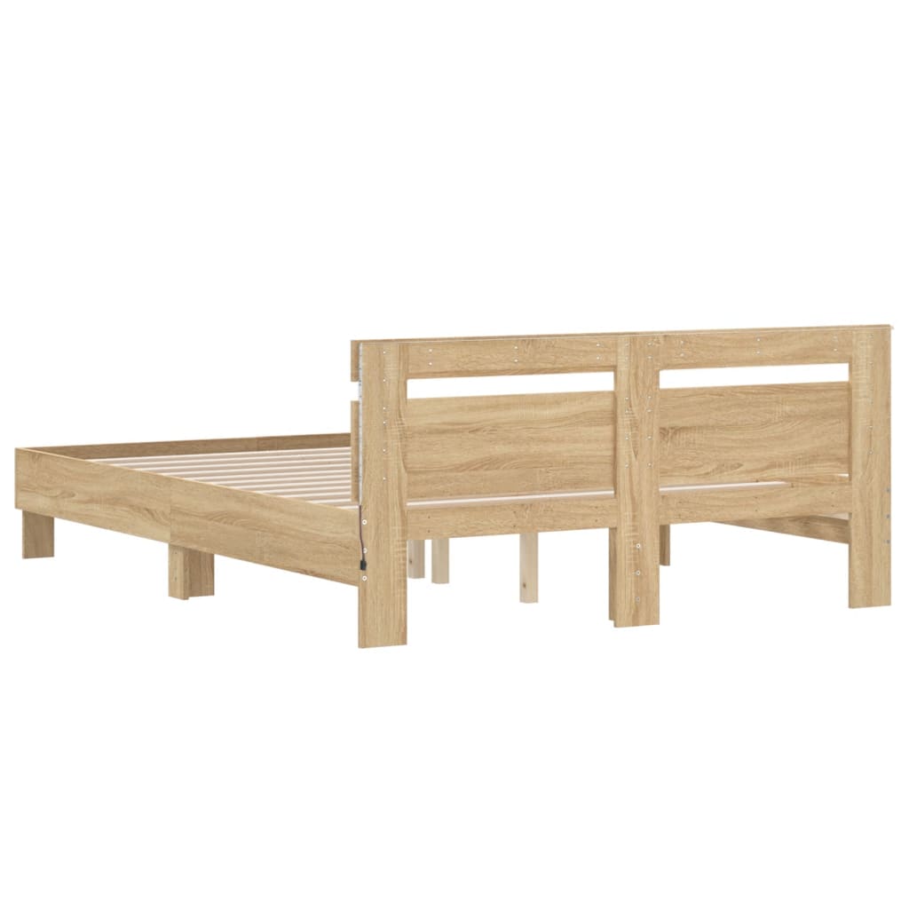 Bed Frame with LED without Mattress Sonoma Oak 140x200 cm - Bargainia.com - 8721012247659 - 3207548