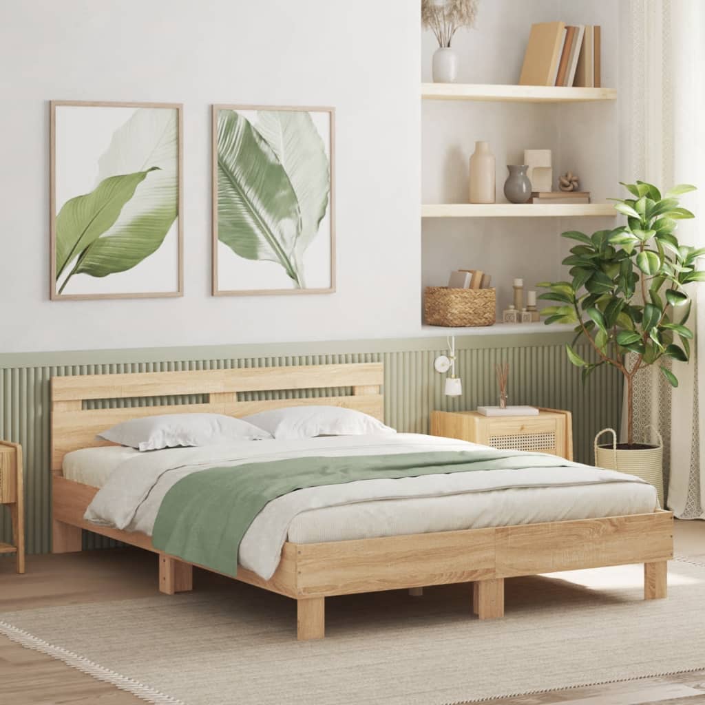 Bed Frame with LED without Mattress Sonoma Oak 140x200 cm - Bargainia.com - 8721012247659 - 3207548