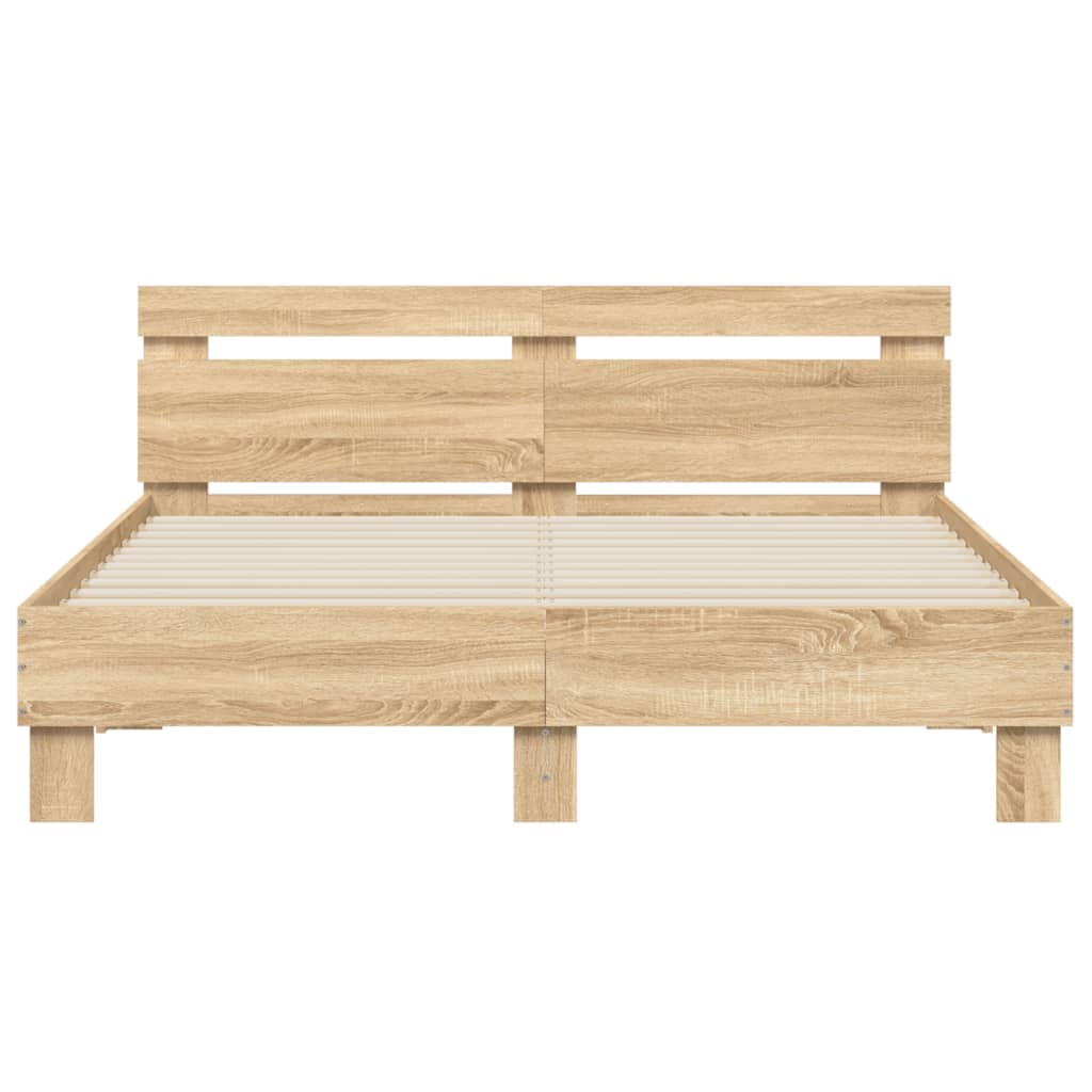 Bed Frame with LED without Mattress Sonoma Oak 140x200 cm - Bargainia.com - 8721012247659 - 3207548