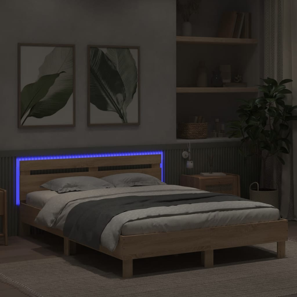 Bed Frame with LED without Mattress Sonoma Oak 140x200 cm - Bargainia.com - 8721012247659 - 3207548