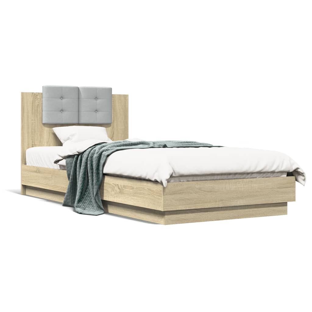 Bed Frame with LED without Mattress Sonoma Oak 90x200 cm - Bargainia.com - 