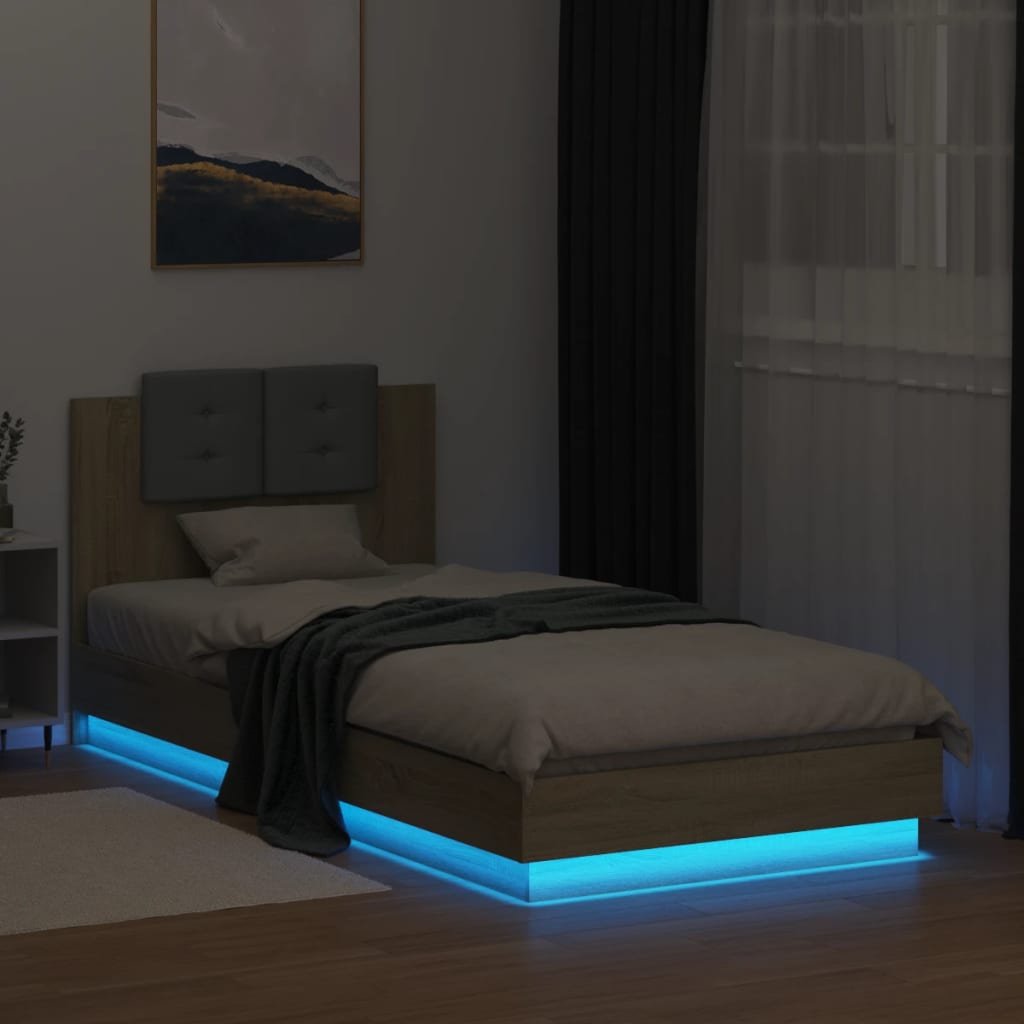 Bed Frame with LED without Mattress Sonoma Oak 90x200 cm - Bargainia.com - 