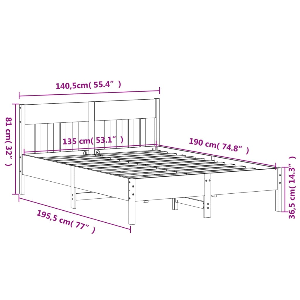 Bed Frame without Mattress 135x190 cm Double Solid Wood Pine - Bargainia.com - 