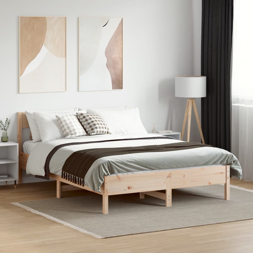 Bed Frame without Mattress 135x190 cm Double Solid Wood Pine - Bargainia.com - 