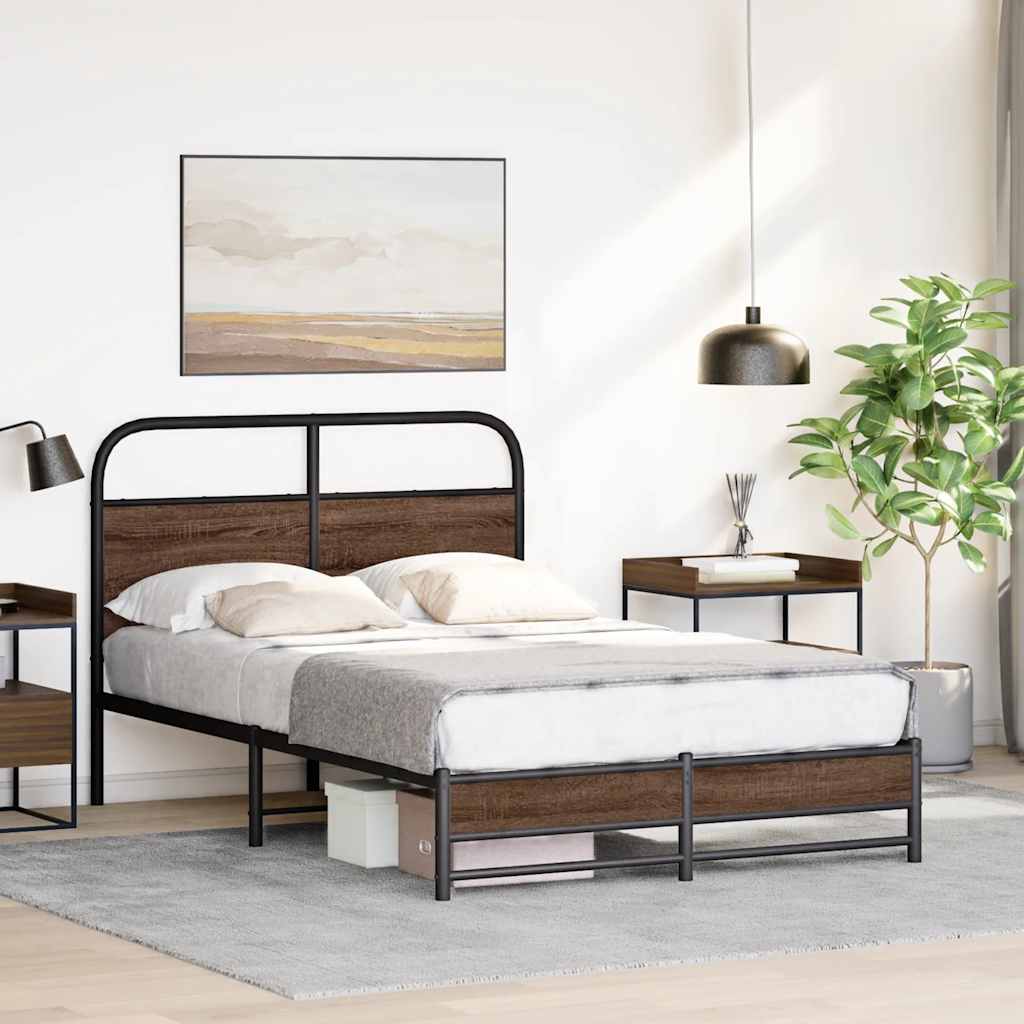Bed Frame without Mattress 140x200 cm Brown Oak Engineered Wood - Bargainia.com - 