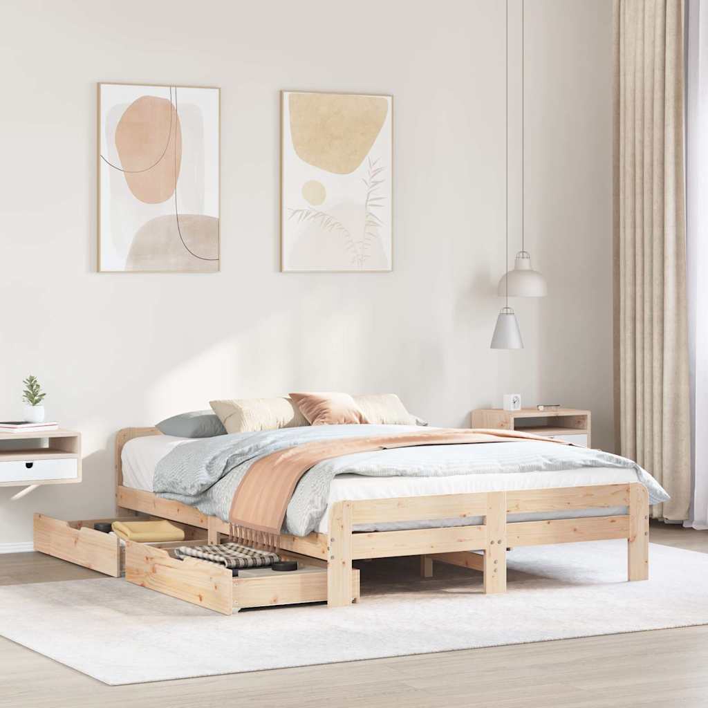 Bed frame without Mattress 150x200 cm King Size Solid Wood Pine - Bargainia.com - 