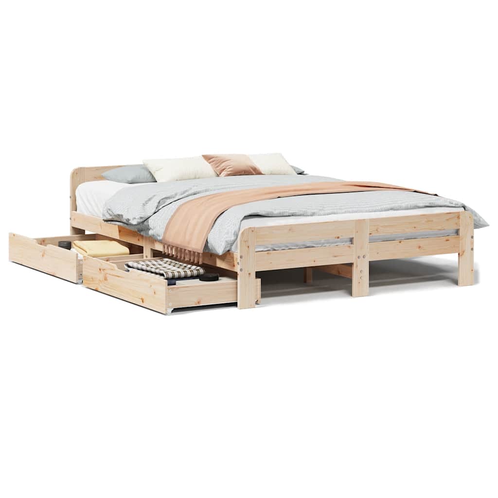 Bed frame without Mattress 150x200 cm King Size Solid Wood Pine - Bargainia.com - 