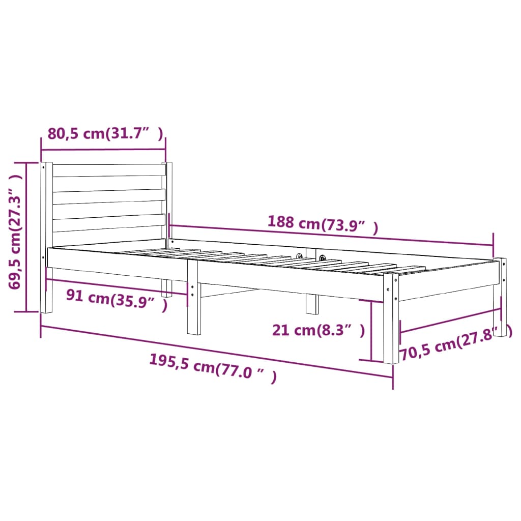 Bed Frame without Mattress 75x190cm Small Single - Bargainia.com - 8720286877180 - 810390