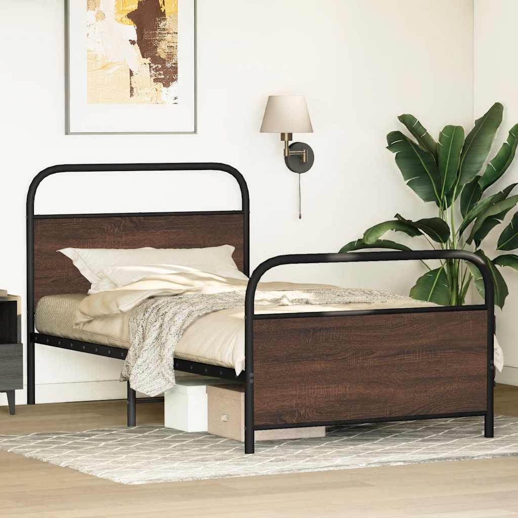 Bed Frame Without Mattress 90x190 cm Single Brown Oak Engineered Wood - Bargainia.com - 