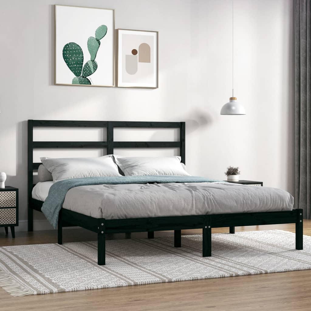 Bed Frame without Mattress Black 140x190 cm Solid Wood Pine - Bargainia.com - 
