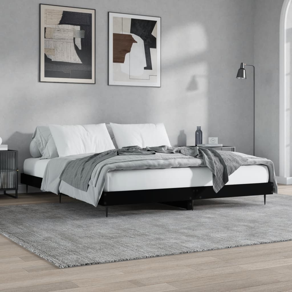 Bed Frame without Mattress Black 200x200 cm Engineered Wood - Bargainia.com - 