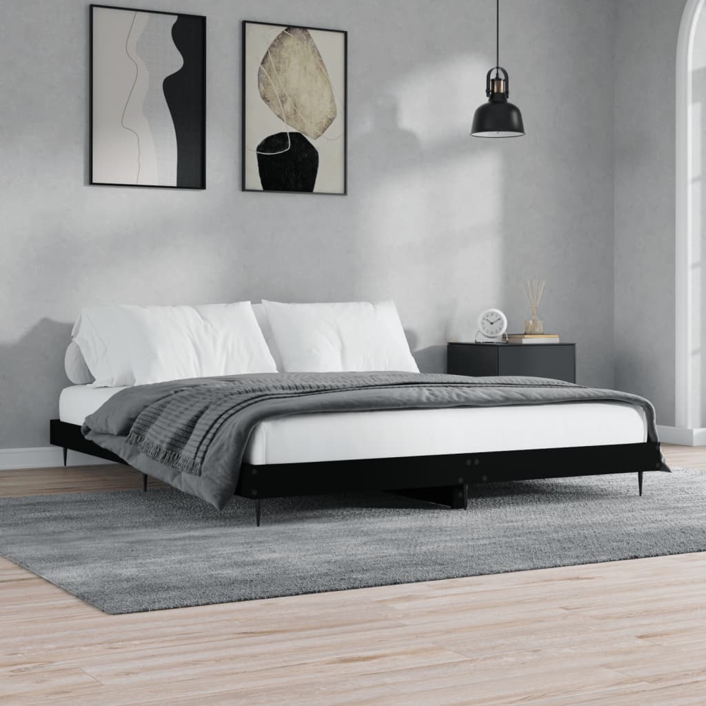 Bed Frame without Mattress Black 200x200 cm Engineered Wood - Bargainia.com - 