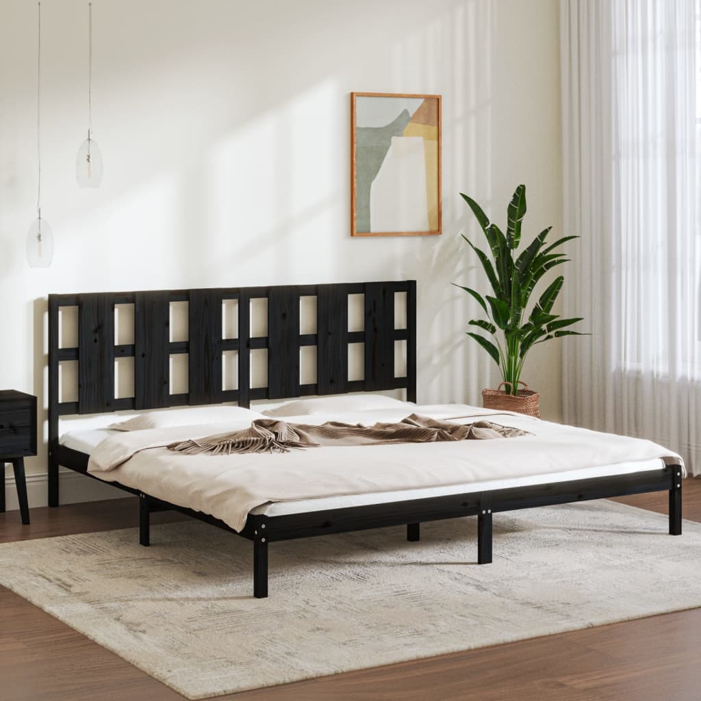 Bed Frame without Mattress Black 200x200 cm Solid Wood Pine - Bargainia.com - 