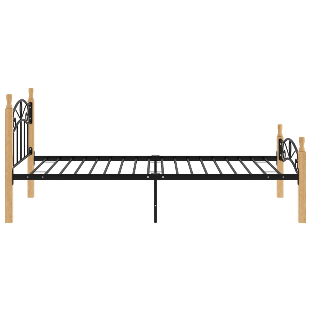 Bed Frame without Mattress Black Metal&Solid Oak Wood 90x200 cm - Bargainia.com - 
