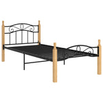 Bed Frame without Mattress Black Metal&Solid Oak Wood 90x200 cm - Bargainia.com - 