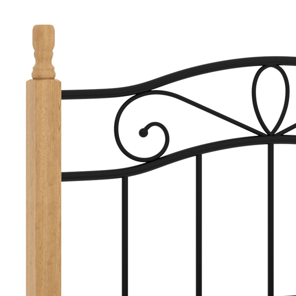 Bed Frame without Mattress Black Metal&Solid Oak Wood 90x200 cm - Bargainia.com - 