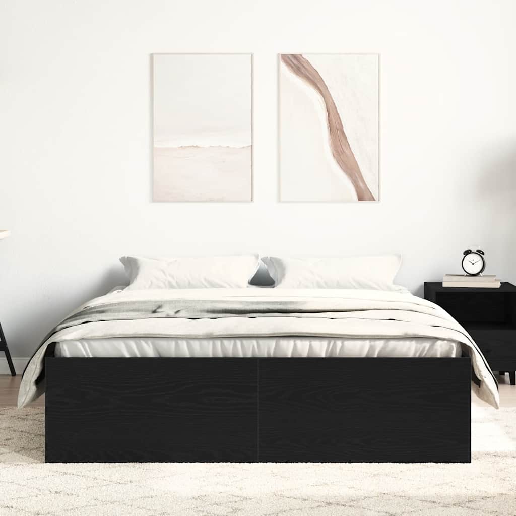Bed Frame without Mattress Black Oak 135x190 cm Engineered Wood - Bargainia.com - 