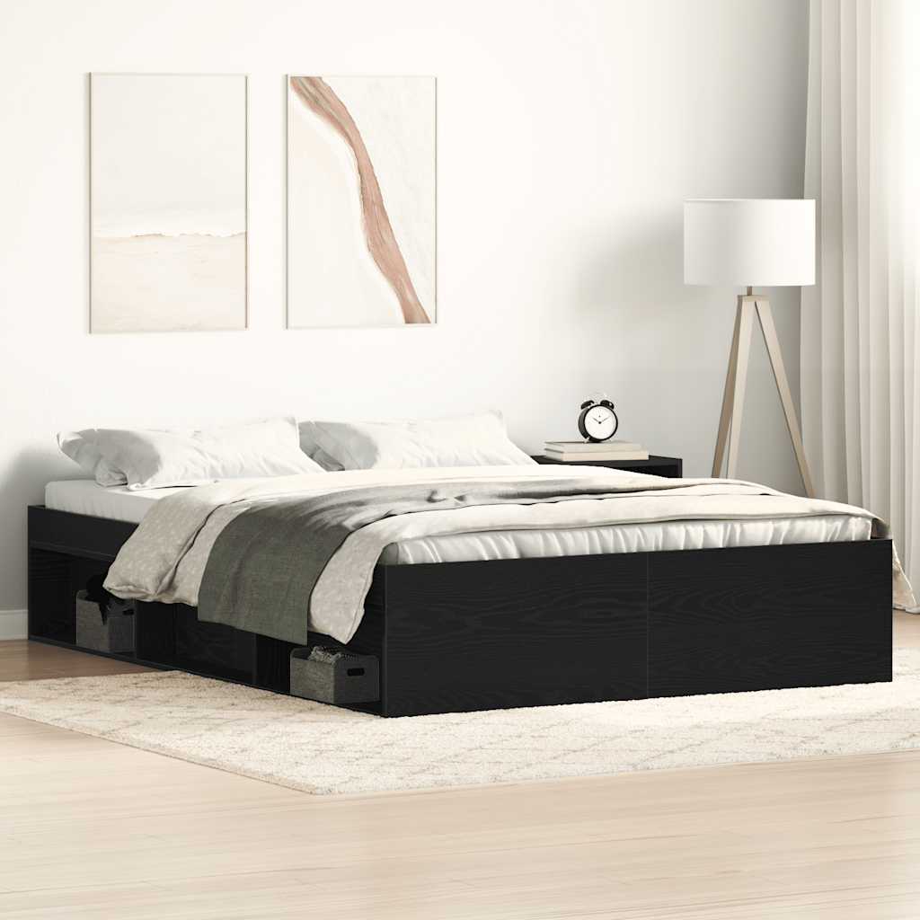 Bed Frame without Mattress Black Oak 135x190 cm Engineered Wood - Bargainia.com - 