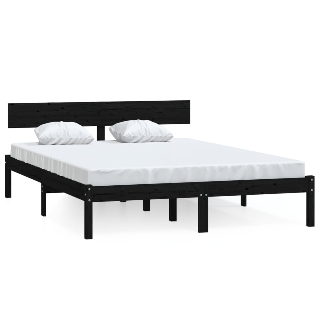 Bed Frame without Mattress Black Solid Wood Small Double - Bargainia.com - 