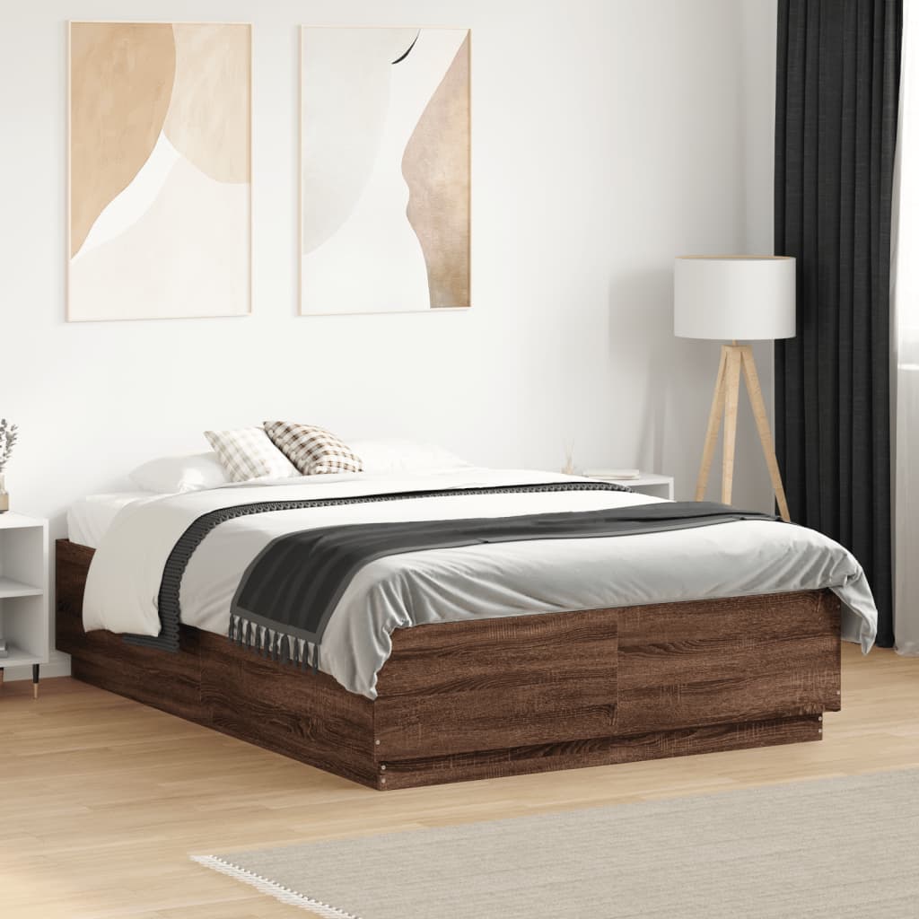Bed Frame without Mattress Brown Oak 140x190 cm - Bargainia.com - 