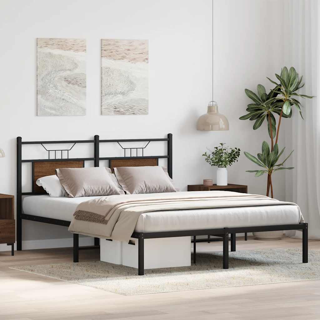 Bed Frame without Mattress Brown Oak 140x190 cm Engineered Wood - Bargainia.com - 