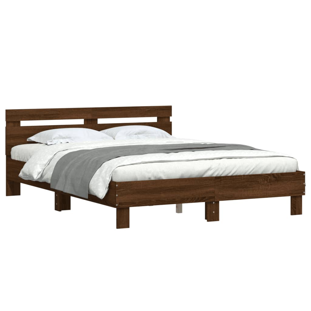 Bed Frame without Mattress Brown Oak 140x200 cm - Bargainia.com - 