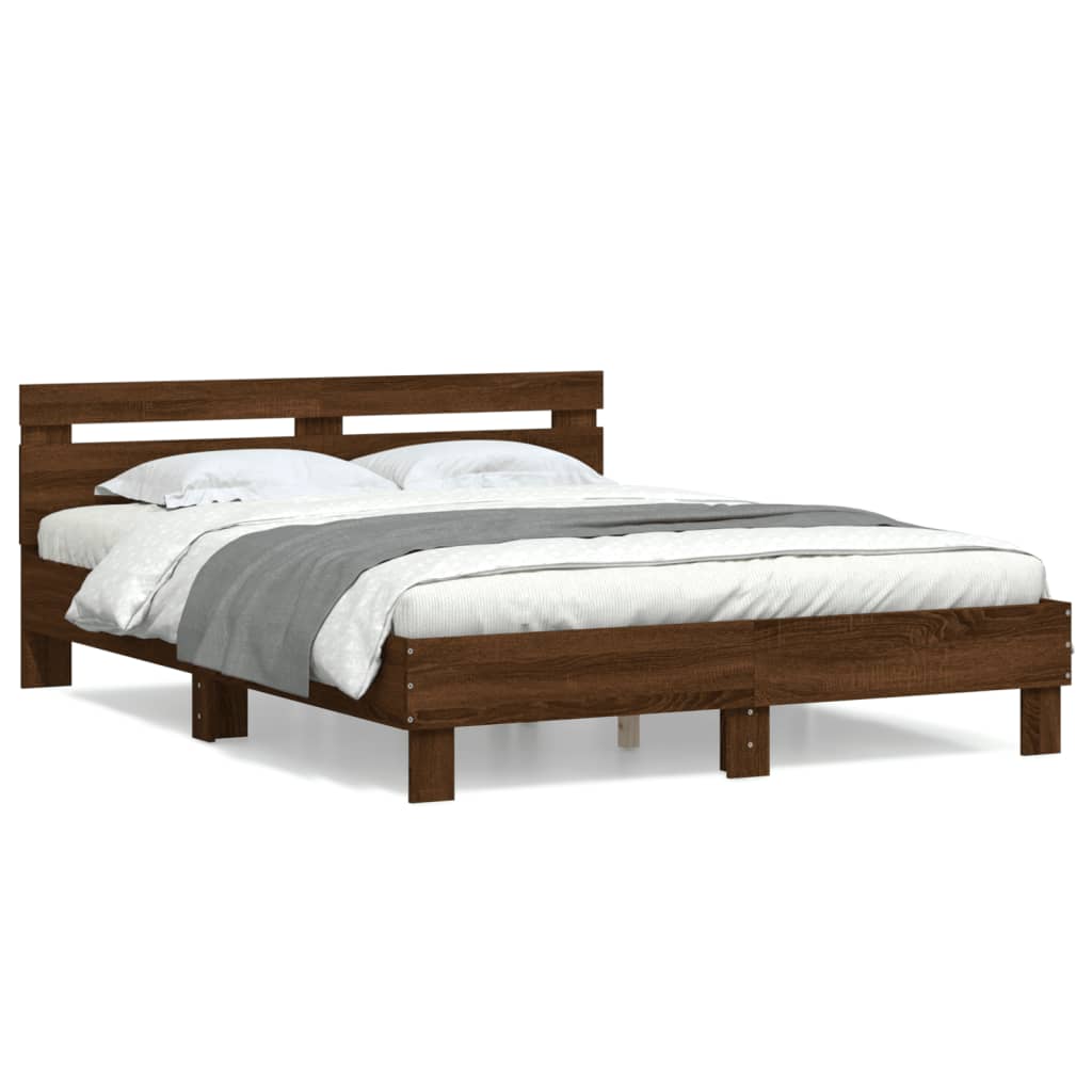 Bed Frame without Mattress Brown Oak 140x200 cm - Bargainia.com - 