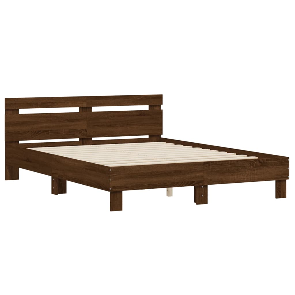 Bed Frame without Mattress Brown Oak 140x200 cm - Bargainia.com - 