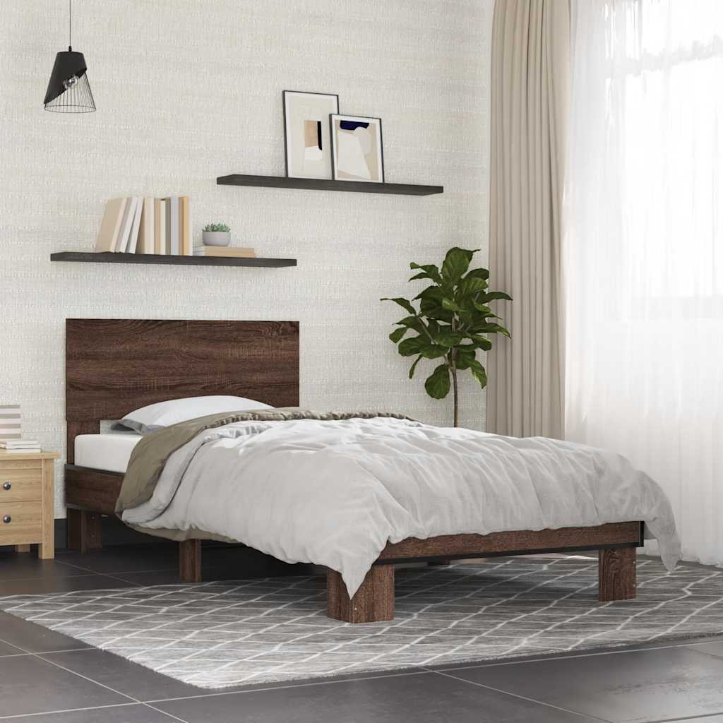 Bed Frame without Mattress Brown Oak 75x190 cm Small Single - Bargainia.com - 