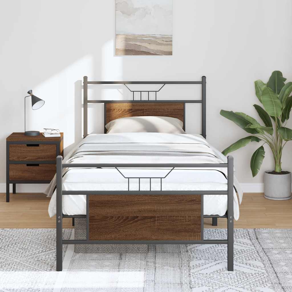 Bed Frame without Mattress Brown Oak 90x200 cm Engineered Wood - Bargainia.com - 
