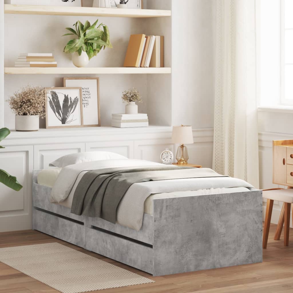 Bed Frame without Mattress Concrete Grey 75x190 cm Small Single Small Single - Bargainia.com - 