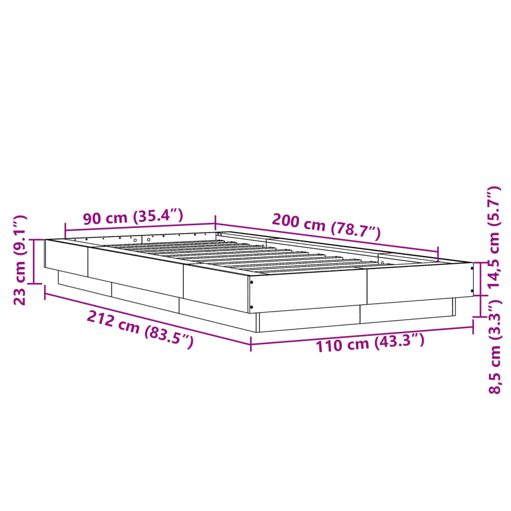 Bed Frame without Mattress Concrete Grey 90x200 cm - Bargainia.com - 
