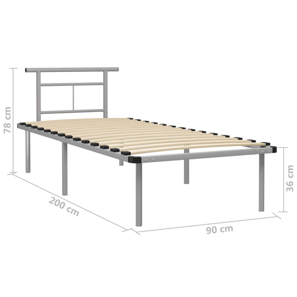 Bed Frame without Mattress Grey Metal 90x200cm - Bargainia.com - 