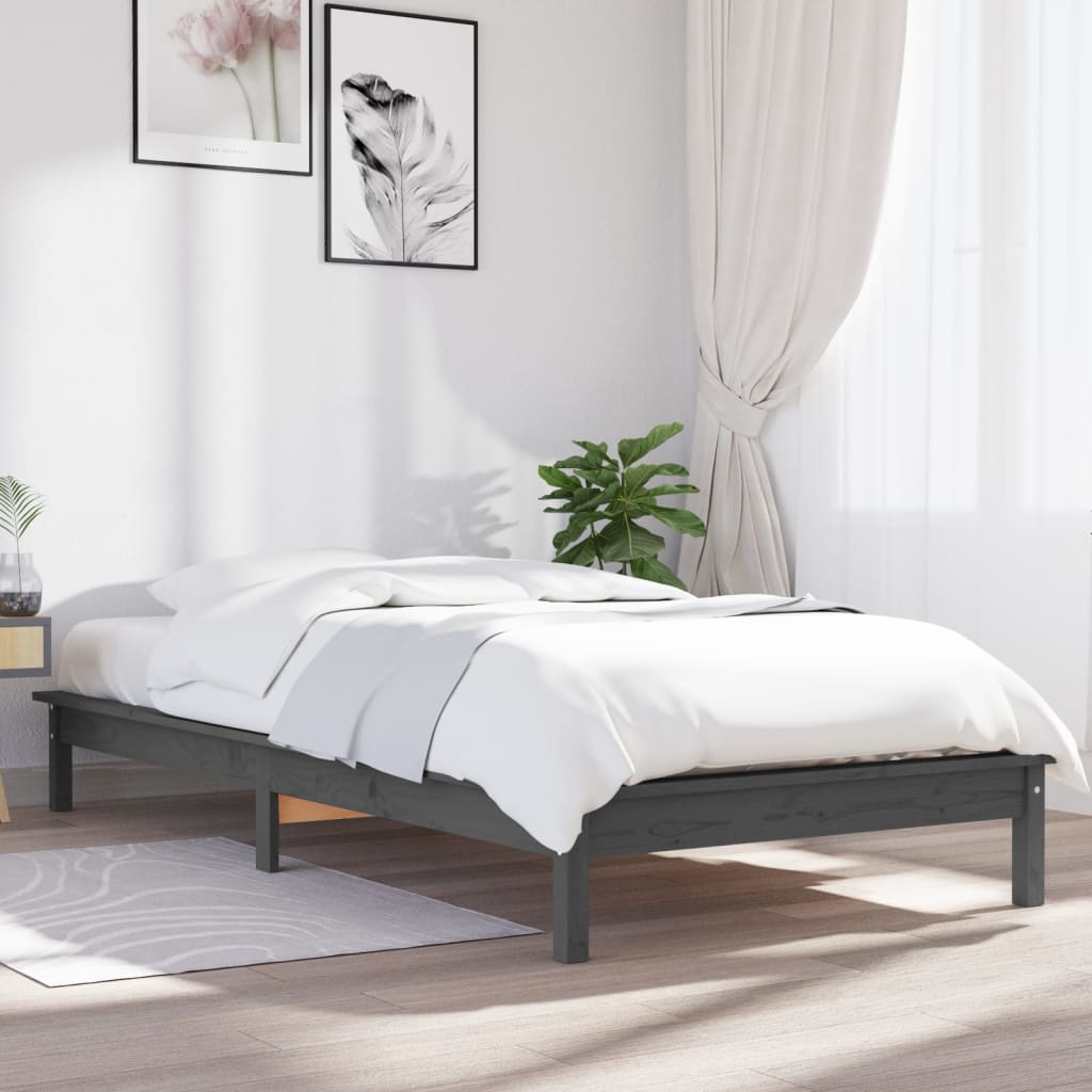 Bed Frame without Mattress Grey Single Solid Wood - Bargainia.com - 