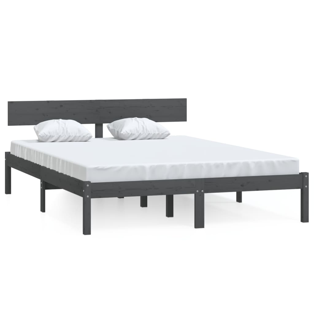 Bed Frame without Mattress Grey Solid Wood 200x200 cm - Bargainia.com - 