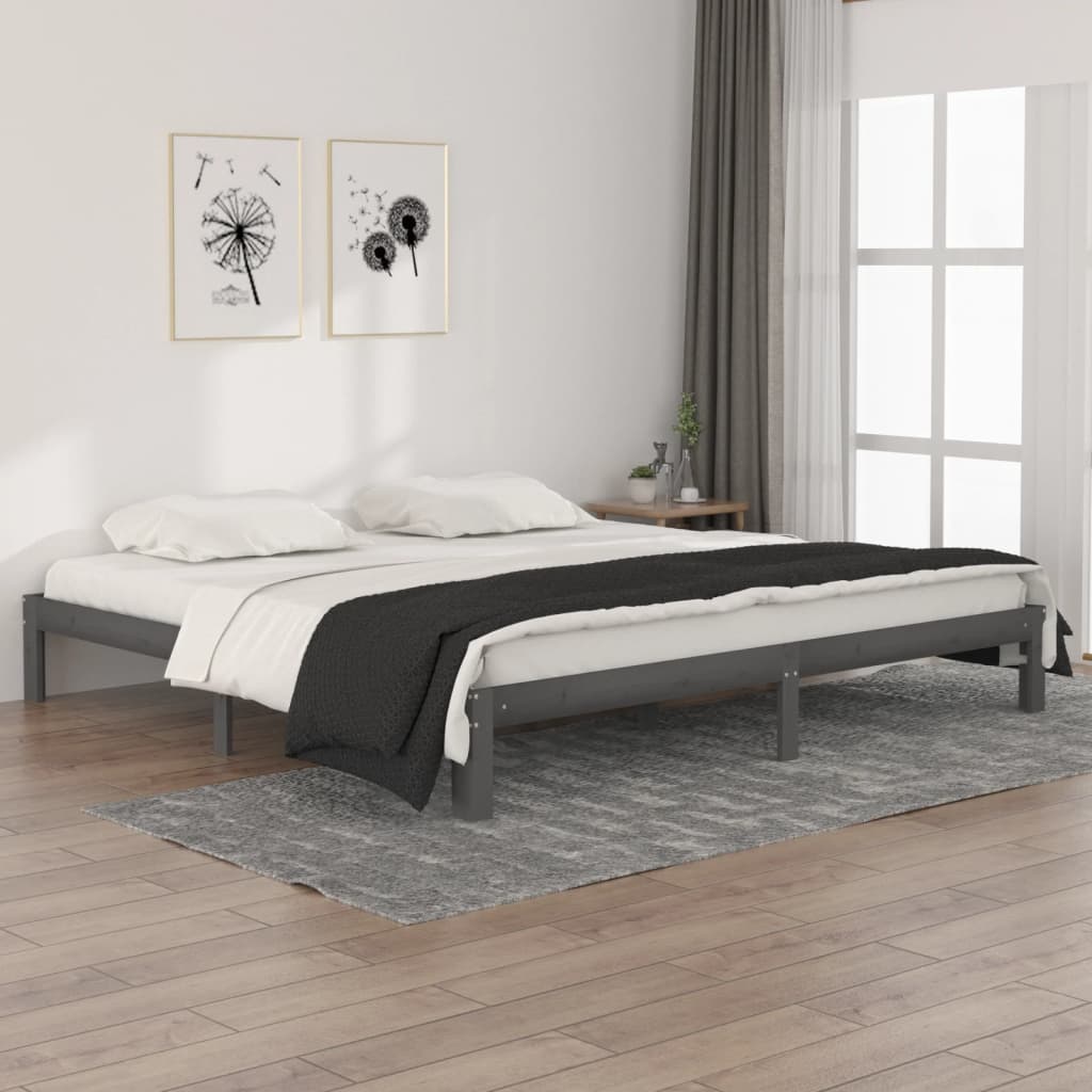 Bed Frame without Mattress Grey Solid Wood Pine 200x200cm - Bargainia.com - 