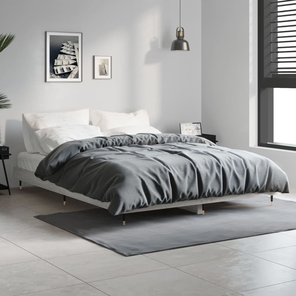 Bed Frame without Mattress Grey Sonoma 135x190 cm Double Engineered Wood - Bargainia.com - 