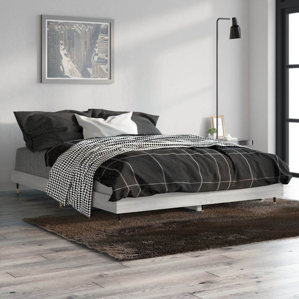 Bed Frame without Mattress Grey Sonoma 135x190 cm Double Engineered Wood - Bargainia.com - 