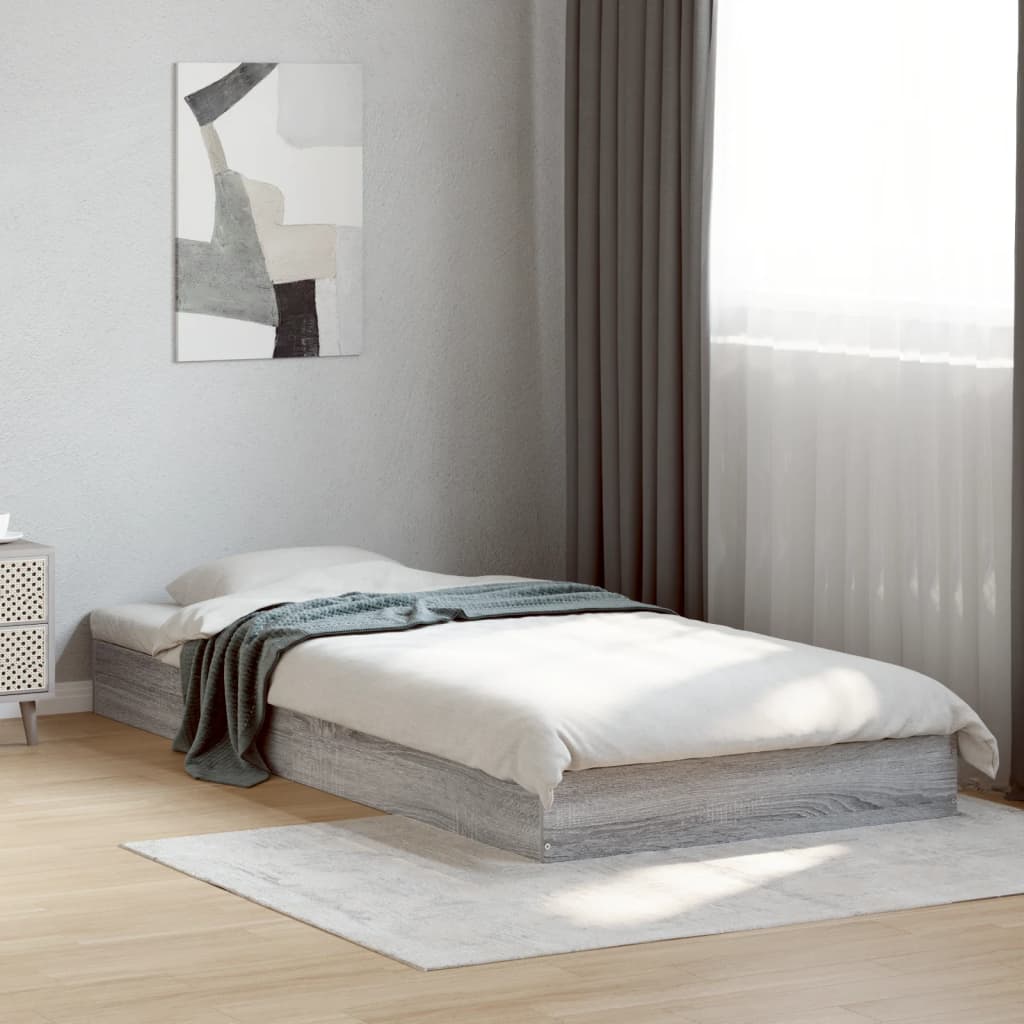 Bed Frame without Mattress Grey Sonoma 75x190 cm Small Single Engineered Wood - Bargainia.com - 