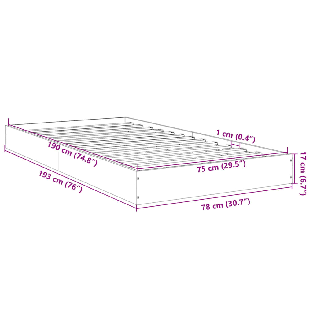 Bed Frame without Mattress Grey Sonoma 75x190 cm Small Single Engineered Wood - Bargainia.com - 