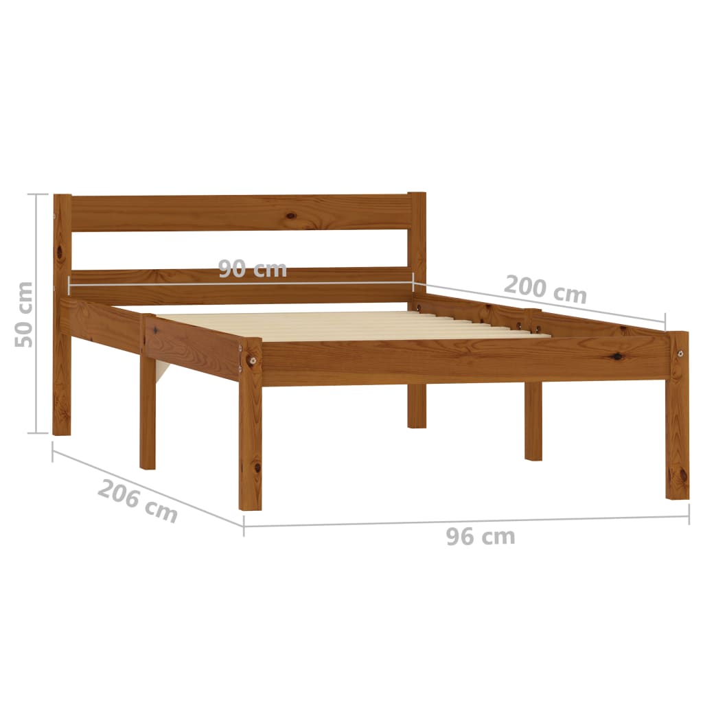 Bed Frame without Mattress Honey Brown Solid Pine Wood 90x200 cm - Bargainia.com - 