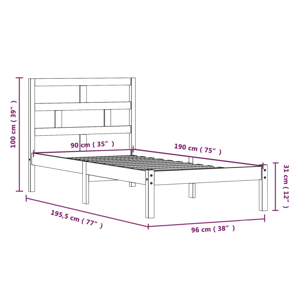Bed Frame without Mattress Single Solid Wood - Bargainia.com - 