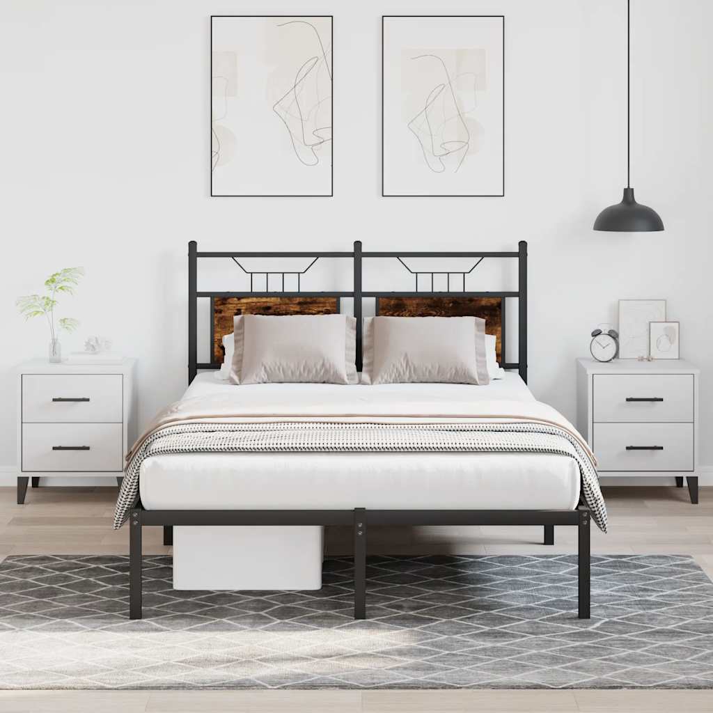 Bed Frame without Mattress Smoked Oak 120x190 cm Small Double Engineered Wood - Bargainia.com - 