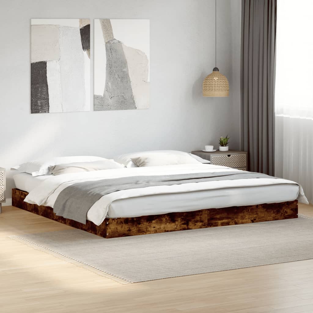 Bed Frame without Mattress Smoked Oak 180x200 cm Super King Engineered Wood - Bargainia.com - 