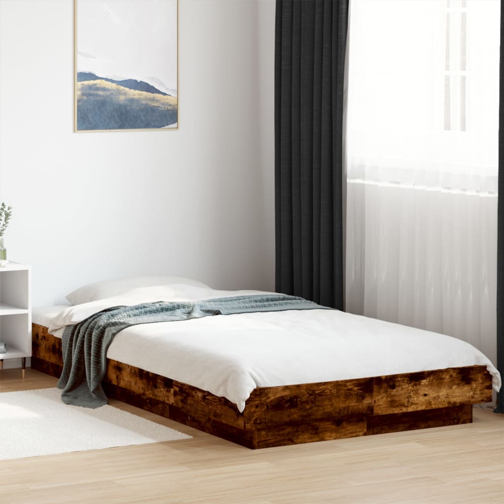 Bed Frame without Mattress Smoked Oak 75x190 cm Small Single - Bargainia.com - 