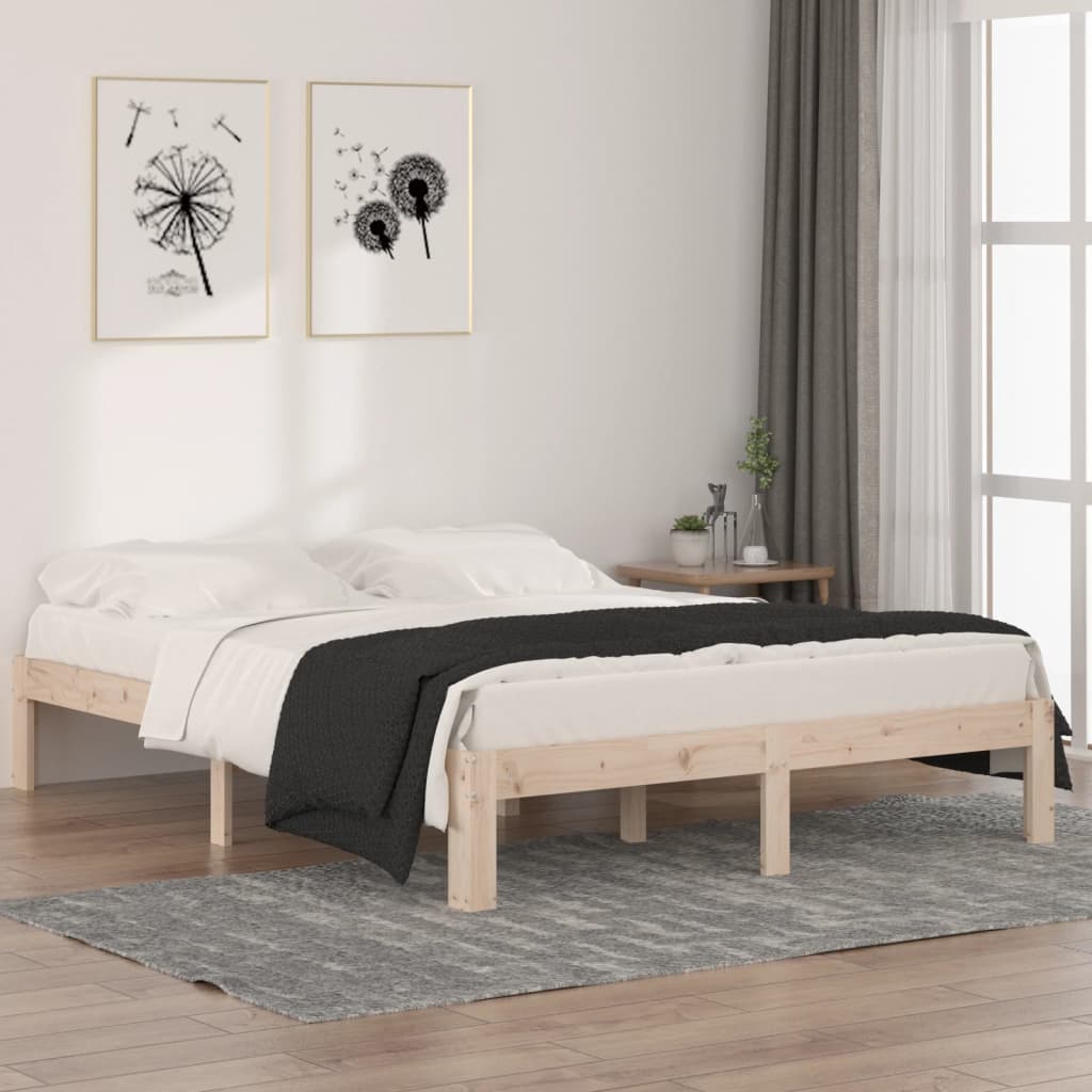 Bed Frame without Mattress Solid Wood Pine 140x190cm - Bargainia.com - 