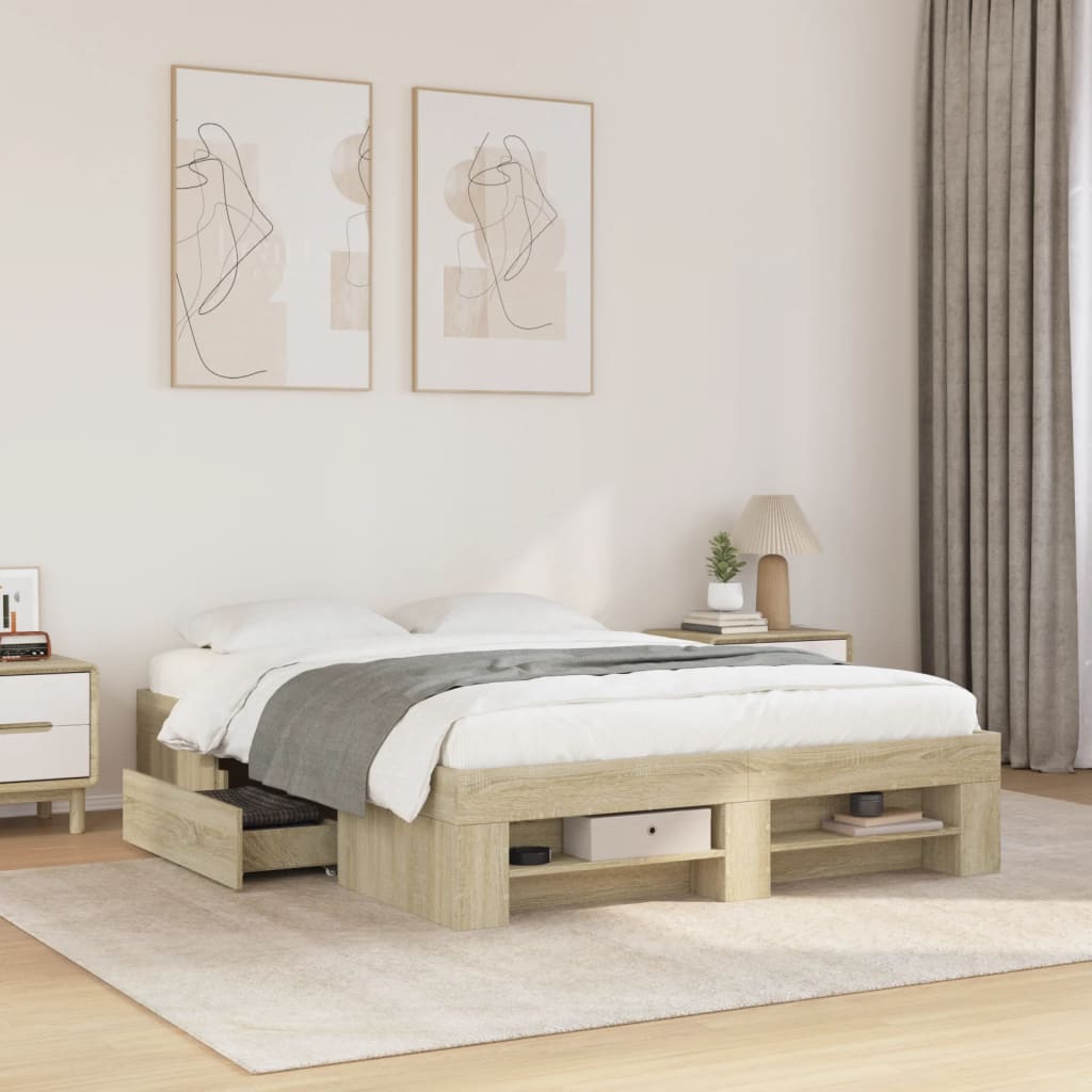 Bed Frame without Mattress Sonoma Oak 120x200 cm Engineered Wood - Bargainia.com - 