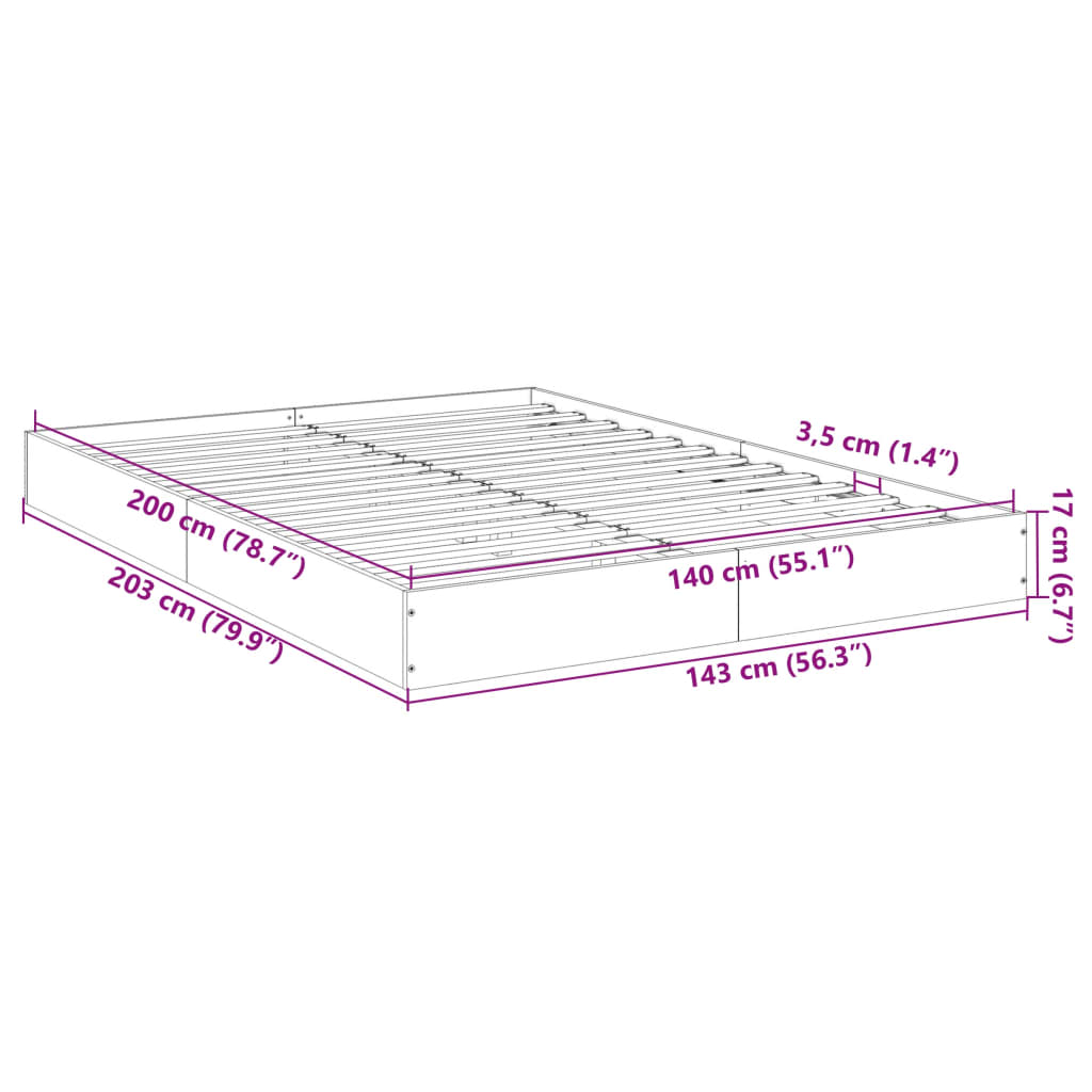 Bed Frame without Mattress Sonoma Oak 140x200 cm Engineered Wood - Bargainia.com - 8721102598845 - 842023